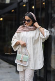 مانتو لینن نچرال زنانه دخترانه فری سایز چاکدار یقه هفت با یراق هندی